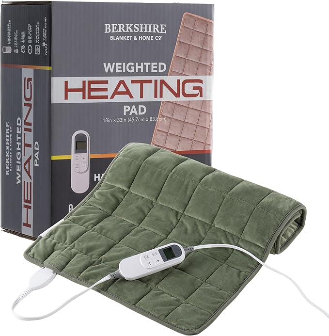 Berkshire Blanket Weighted Heating Pad - 18"x33" Electric Heat Wrap with 10 Heat Settings & Auto Shut Off - Soothing Heat Wrap for Back, Neck, Shoulders, Legs, Abdomen - Machine Washable & Portable
