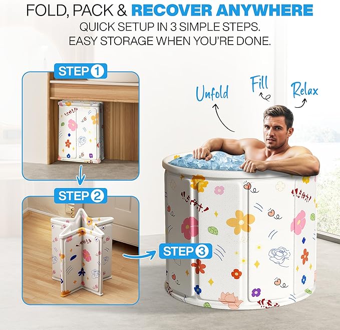 Foldable Portable Bathtub for Adults – 2-in-1 Hot & Cold Plunge, 105-Gal Large Capacity Collapsible Bathtub Adult, 6-layer Insulated Portable Soaking tub - Space-saving Design