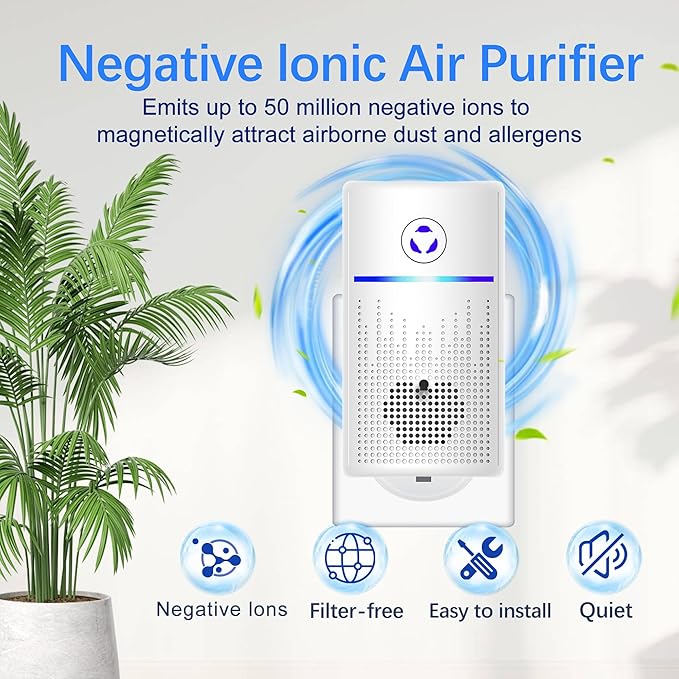 Air Ionizers for Home 4Pack,2026 Upgraded Plug-in Air Purifier with Negative Ion Technology, Odor Eliminator for Pet, Smoke, Dust-Quiet Portable Air Freshener for Bedroom, Office, Kitchen, Litter Box
