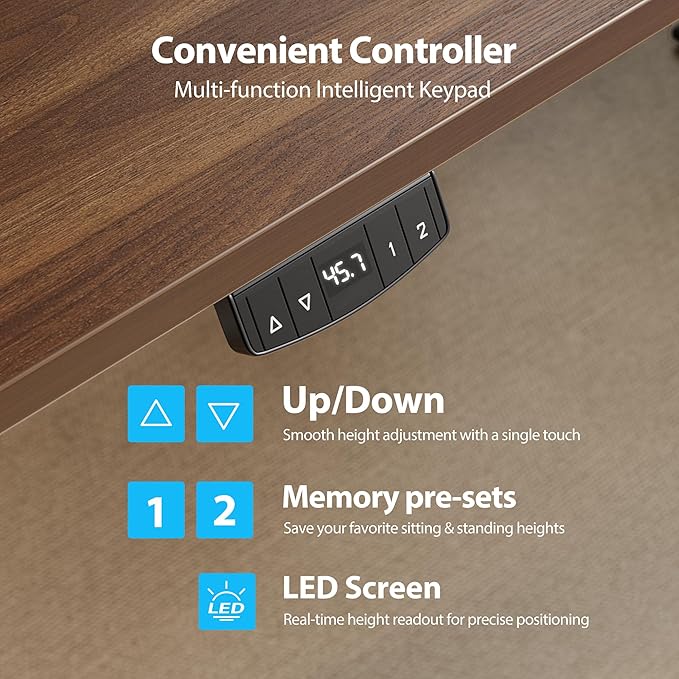 Agilestic Electric Standing Desk, 55 x 28 Inches Height Adjustable Desk, Sit Stand up for Work Office Home, Ergonomic Rising Computer Table with Memory Preset, Dark Walnut