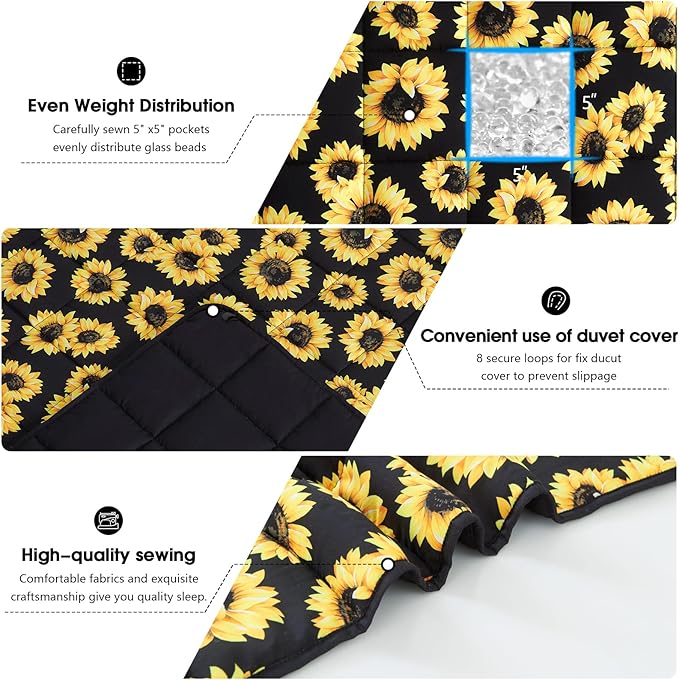 Sunflower Weighted Blanket for Adults 20lbs, 48"x72", Twin Full Size Cooling Heavy Throw Blanket for 130-220lbs, Microfiber Soft Thick Big Blankets Weighted Comforter Gift for Sleeping