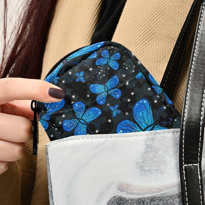 Fustylead Blue Butterfly with Night Gradient Color Pill Organizers 2 Times A Day Pill Case Bag with Zipper Portable Weekly Pill Dispensers for Vitamin Supplement