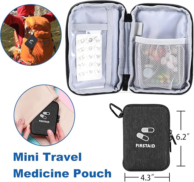 Medication Organizer Storage Bag,Portable Pill Bottle Organizer with Hand or One Shoulder,Travel Medicine Bag with Strap,Famliy First Aid Box for Medication(Black)