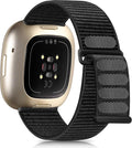 Getino Compatible with Fitbit Versa 3/Fitbit Versa 4 /Fitbit Sense/Sense 2 Bands for Women Men, Adjustable Stretchy Nylon Band Sport Loop Strap for Fitbit Sense/Versa 3 Wristbands Accessory, Black