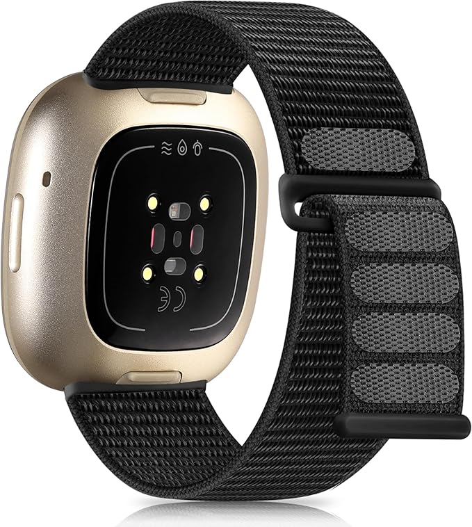 Getino Compatible with Fitbit Versa 3/Fitbit Versa 4 /Fitbit Sense/Sense 2 Bands for Women Men, Adjustable Stretchy Nylon Band Sport Loop Strap for Fitbit Sense/Versa 3 Wristbands Accessory, Black