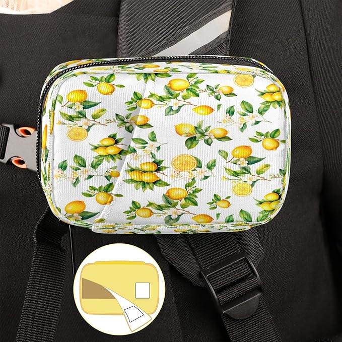 Yellow Fruit Lemon Flower Travel Pill Organizer Box Weekly Portable Pill Case Daily Pills 7 Day Small Birth Control Pills Container Removable Compartments for Medicine Vitamins Fish Oil