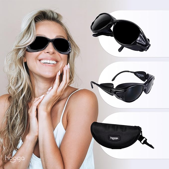 hooga Red Light Therapy Protective Glasses, Polycarbonate Lens, Near Infrared Brightness Reduction, Anti-Glare, UV Blocking, Unisex One-Size-Fits-Most, Eye Safety