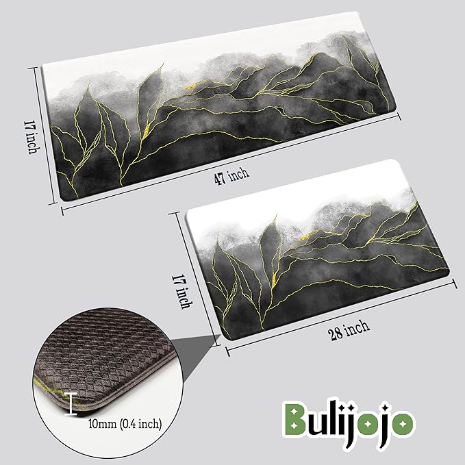 Bulijojo Anti Fatigue Kitchen Floor Mats Set of 2 Waterproof Kitchen Sink Runner Rug Standing Mat Cushioned Kitchen Rugs Comfort Doormat 17"x47"+17"x28" (Dark Grey)