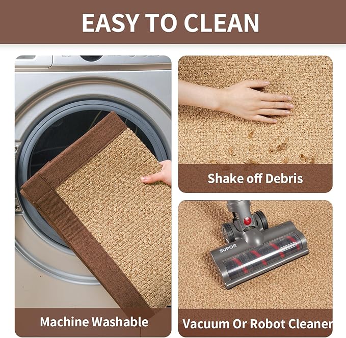 Kitchen Runner Rugs Non Slip Washable, Super Absorbent Kitchen Mats for Floor, Rubber Backing Jute-Like Braid Long Sink Mat Standing Floor Mat, Machine Washable, Brown 17"x59"