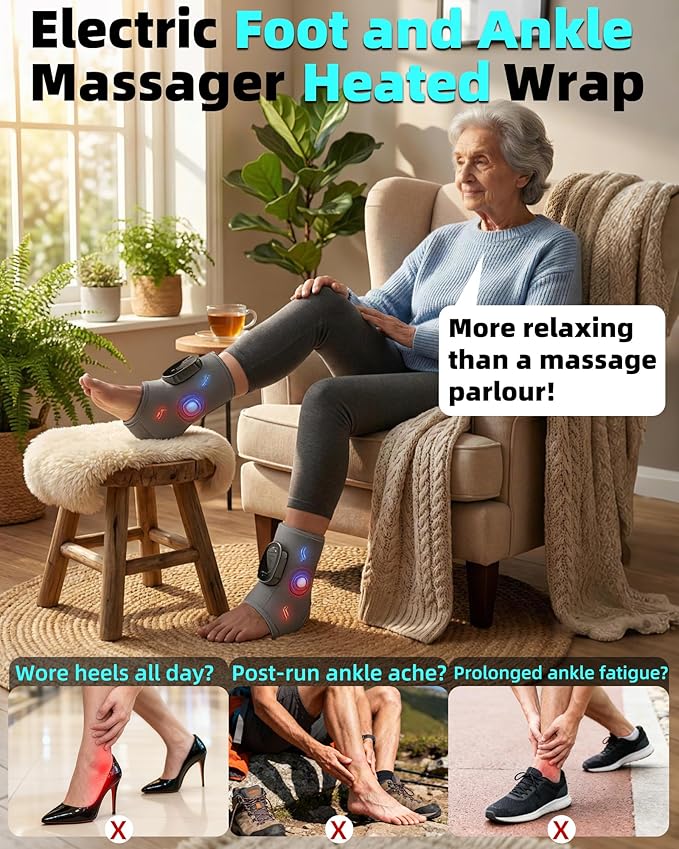 2in1 Ankle and Foot Massager with Heat and Vibration，Foot Renew. Cordless Ankle Massager for Blood Circulation and Pain Relief, Suitable for Neuropathy Gifts for Mom Dad Men Women（2Pcs）