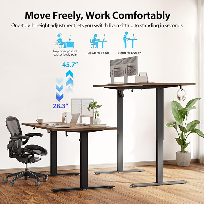 Agilestic Electric Standing Desk, 48 x 28 Inches Height Adjustable Desk, Sit Stand up for Work Office Home, Ergonomic Rising Computer Table with Memory Preset, Rustic Brown