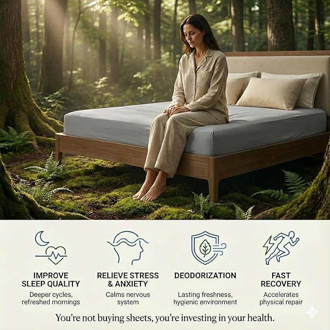 Grounding Sheets with Grounding Mat,10% Pure Silver Fiber+90% Organic Cotton,Deep Pocket Grounding Bed Sheets.Grounded Fitted Sheets Set.