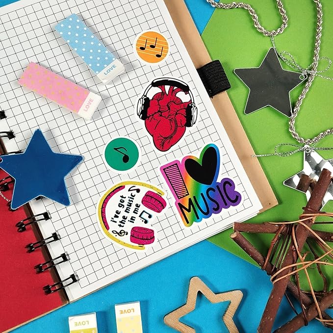 BulbaCraft 100Pcs Music Stickers for Water Bottle & Laptop, Musical Stickers & Decals for Adults, Gifts for Music Lovers & Musicians, Gifts for Women & Men