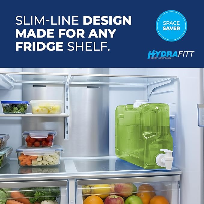 Refrigerator Water Dispenser 1.1 Gallon – Leak-Proof Slim Fridge Water Container with Spigot – BPA-Free Refillable Water Jug (Lime Green)