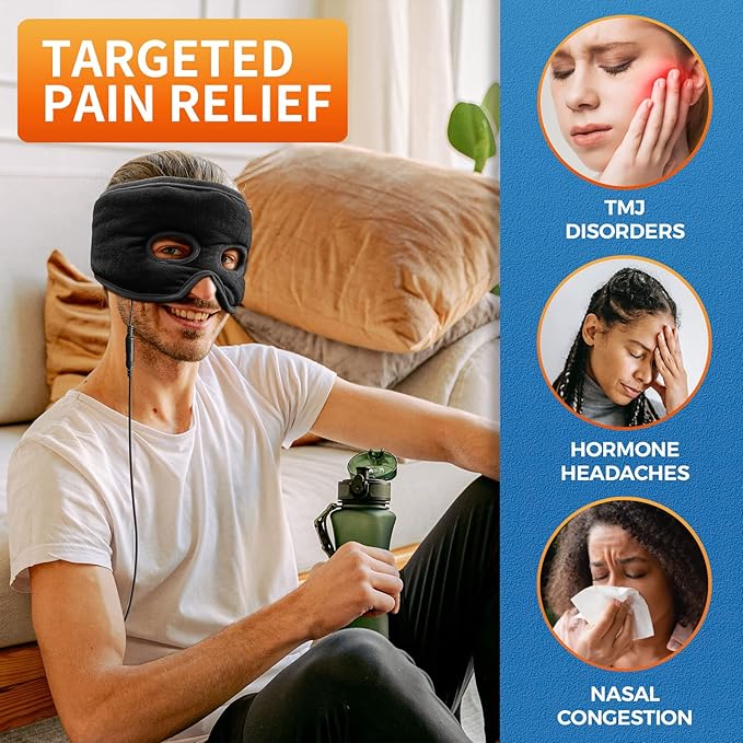 sticro Sinus Relief Mask Moist Heat with 3 Temp Settings, Ex-Large Headache Mask Electric Face Heating Pad for Sinus Pressure Relief, Migraine, Tension Headache Relief Black