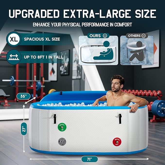 Albott Inflatable Cold Plunge Tub for Athletes, Ice Bath Tub with Insulated Lid & Non-Slip Mat, Water Chiller Compatible, Portable for Indoor & Outdoor Recovery, 210 Gal, 71"L x 35"W x 30"H
