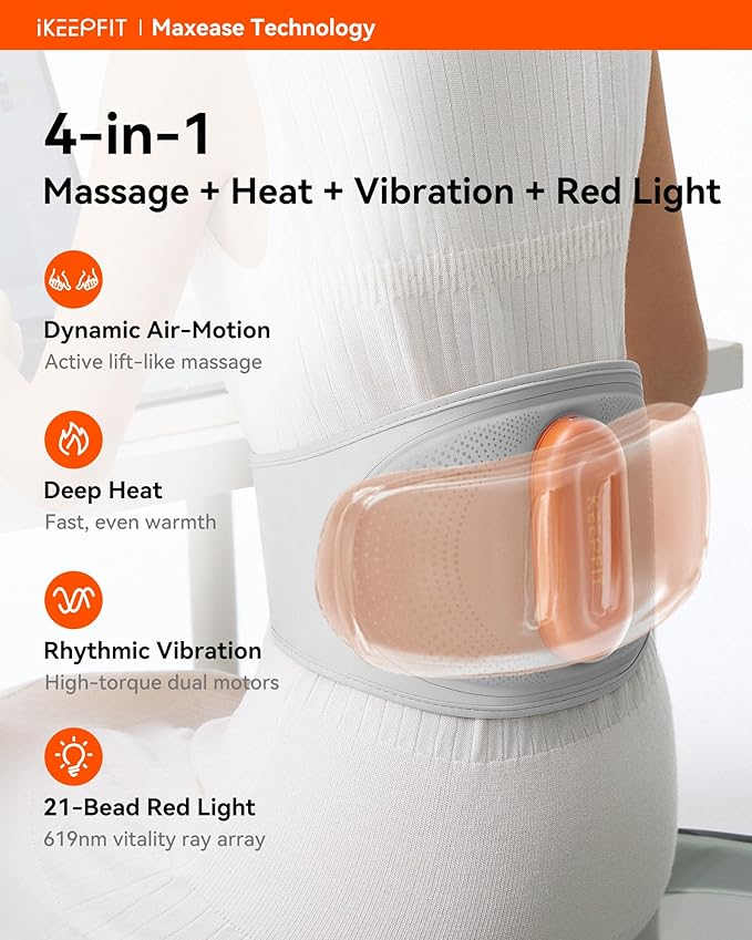 Back Massager for Pain Relief Deep Tissue, iKEEPFIT [Air Compression] Back Massager with Heat, Cordless Heating Pad for Back, MAXwarm 5.0, Gift Men Women