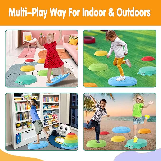 Balance Board & Stepping Stones for Kids - 2-in-1 No-Slip Turtle Stepping Stones and Balance Board for Toddler Balance & Obstacle Course, for 3 4 5 6 Year Old Kid Indoor & Outdoor Play