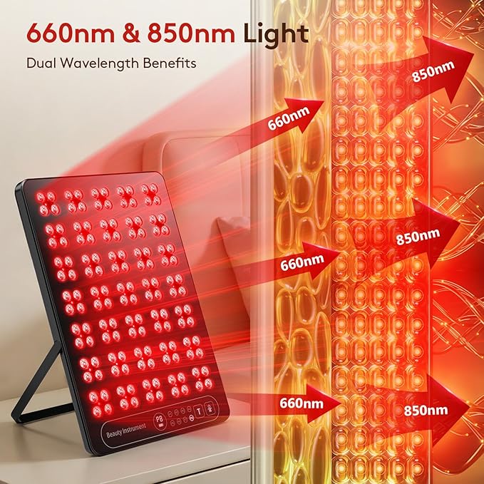 Red Light Therapy for Face Body: 660nm & 850nm Cordless Red Light Therapy Panel with Adjustable Stand - Red Infrared Light Panel with 3 Brightness Levels & Auto Off
