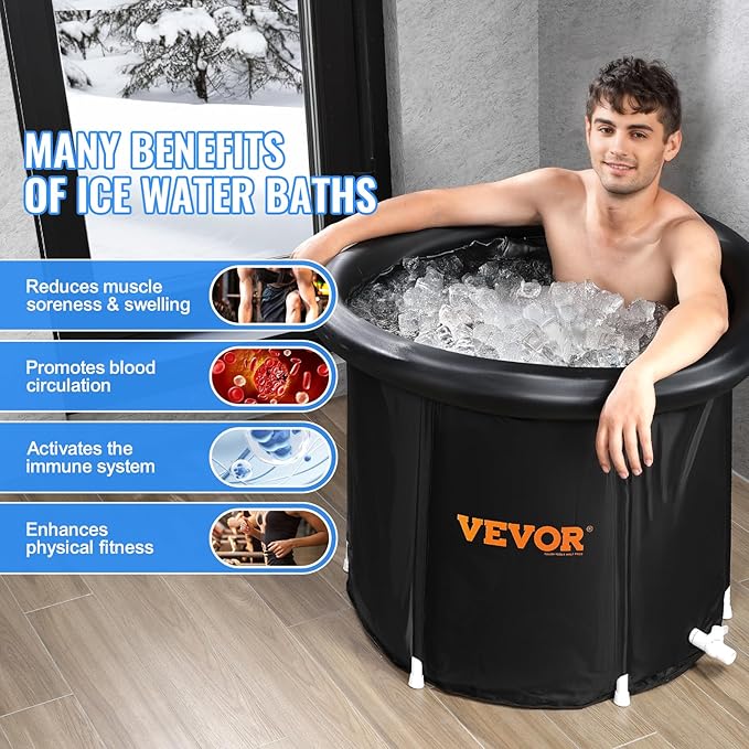 VEVOR Ice Bath Tub XL, Cold Water Therapy Plunge Tub for Athletes, Portable Outdoor Ice Barrel Plunge Pool for Recovery (Black, 105 Gal)