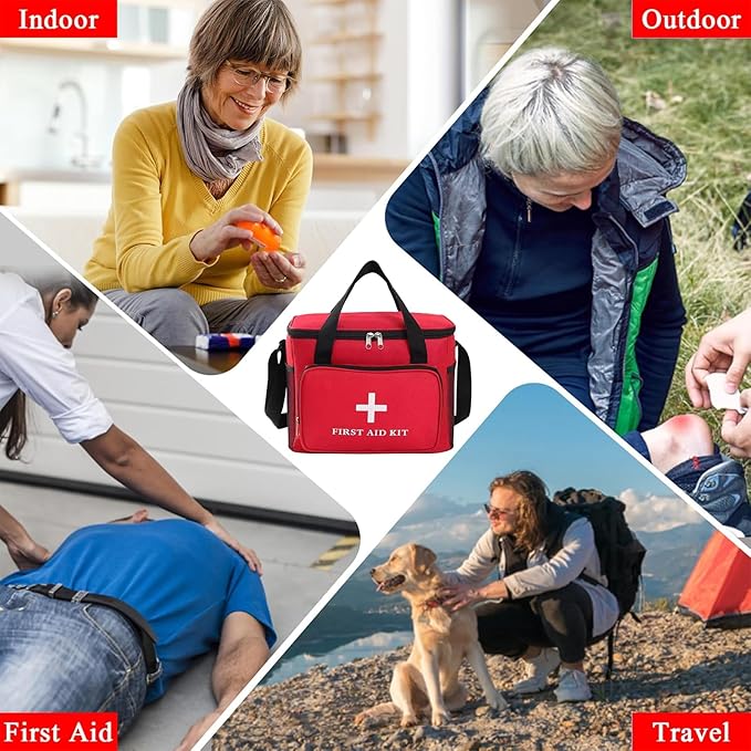 Emergency Medical Bag Organizer - Large Pill Bottle Storage with Detachable Pouch, Waterproof First Aid Kit Case for Travel & Home (Red, Large)