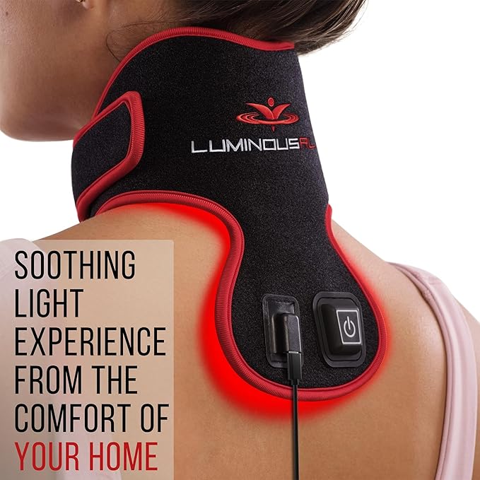 LuminousRLT Red Light Therapy Neck Wrap – Flexible LED Light Device with Red & Near-Infrared LEDs (660nm & 850nm), 84 LEDs, Auto Shut-Off, Adjustable Fit