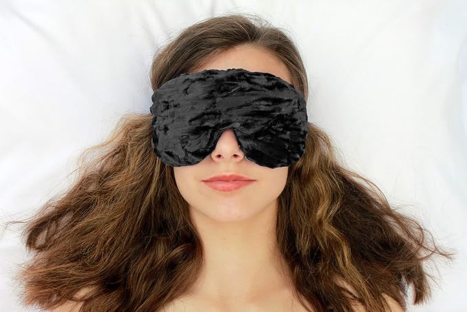 Handmade Weighted Sleep Eye Mask Yoga Pillow - Flax Seed Fill - Lavender Scented - Black - TEMFL-BK