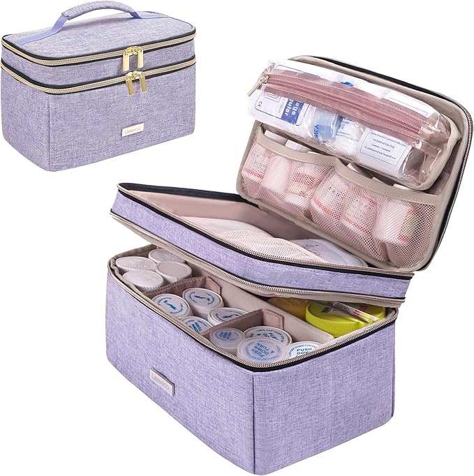 Medicine Storage Bag Pill Bottle Organizer with Portable Small Pouch Travel Medication Bottle Organizer for Emergency Home First Aid Box Kit (Purple)