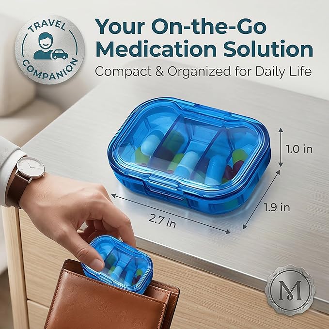 3 Pack 3 Compartment Small Pill Box, Portable Pill Case for Purse and Pocket, Moisture Proof Travel Pill Organizer for Medicine, Vitamins and Fish Oil, Small Pill Organizer Travel Case