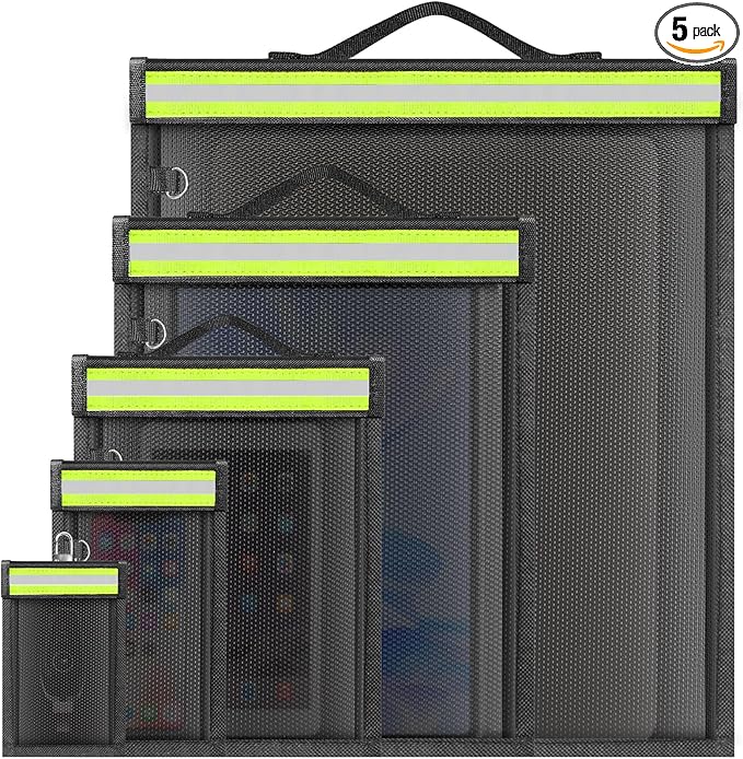 5 Pack Faraday Bags with Handle & Reflective Strip, Faraday cages for Laptops, Tablets, Phones, Car Keys, Anti-Tracking EMP Bag, Fireproof & Waterproof Signal Blocking Pouch
