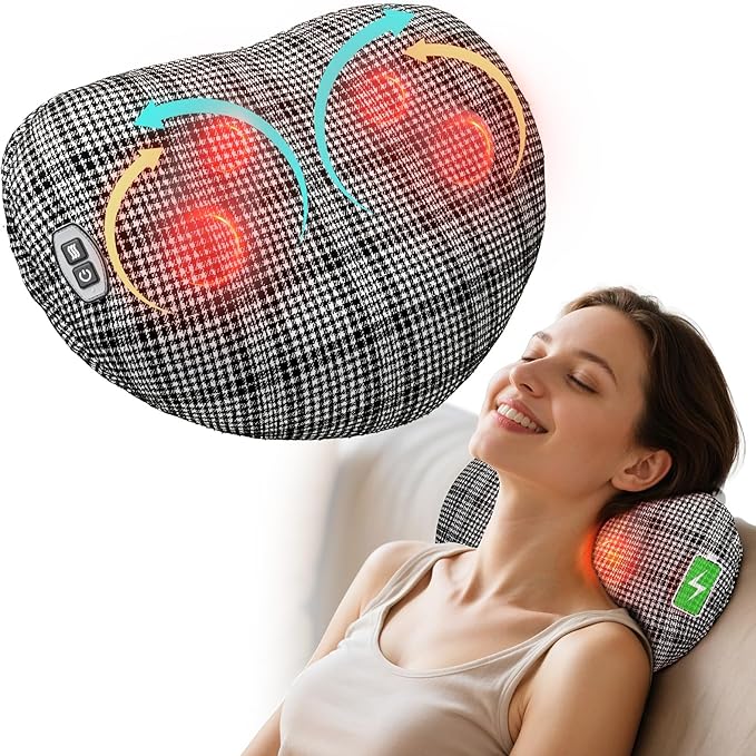 Back Massager for Pain Relief, Birthday Day Gifts for Women Men FSA Eligible HSA, Cordless 120min Neck and Back Massager, Plush Skin-Friendly Kneading Massage Pillow for Full Body Relaxation