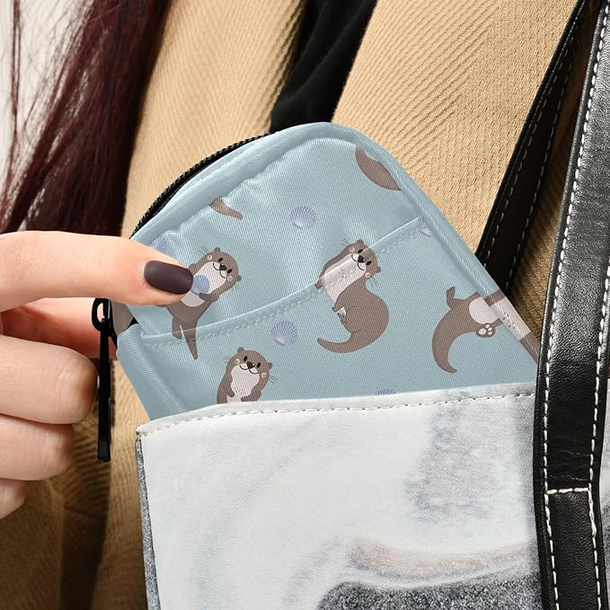 Pill Box Sea Otters 7 Day Pill Case Travel Pill Organizer Bag with Zipper Portable Weekly Vitamin Medicine Supplement Holder Pouch Bag
