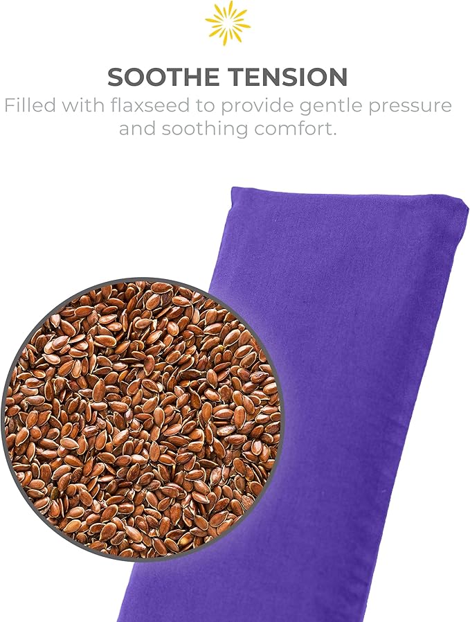 Sunshine Yoga 4-Pack Unscented Sateen Eye Pillows, Low-Luster, 9’’ x 4’’ Flaxseed Weighted Eye Mask for Sleeping, Hot or Cold Therapy for Relaxation, Migraine, and Headache, Purple