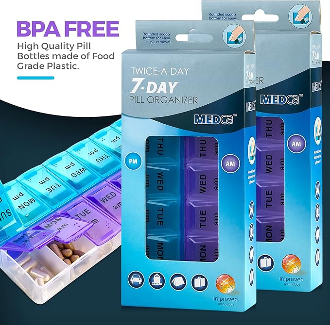 MEDca Weekly Pill Organizer, Twice-a-Day, 2 Pill Organizer Extra Large