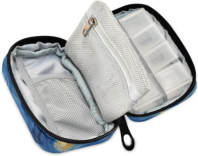 Starry Night Travel Pill Organizer Oil Painting Vitamin Planner Medicine Box Large Compartments Daily Pill Organizer