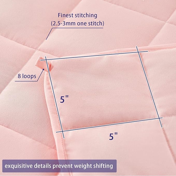 yescool Weighted Blanket for Adults (25 lbs, 60" x 80", Pink) Cooling Heavy Blanket for Sleeping Perfect for 240-260 lbs, Queen Size Breathable Blanket with Premium Glass Bead, Machine Washable
