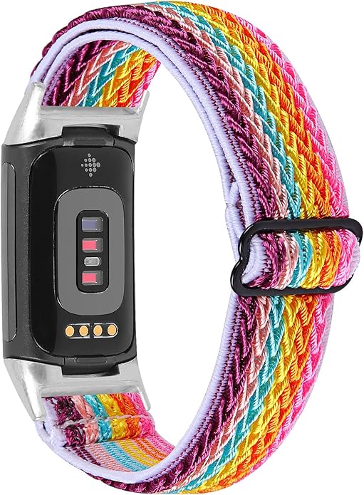 Lijinlan Nylon Band Compatible with Fitbit Charge 5 Advanced Fitness & Health Tracker, Elastic Woven Strap Stretchable Wristband Watch Bands Replacement for Charge 5 for Women Men