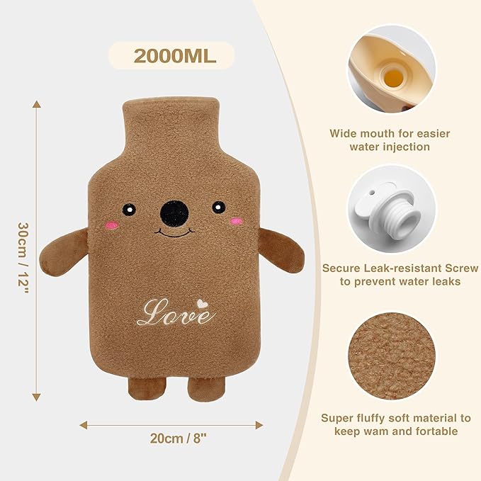 Hot Water Bottle wtih Cover, Hot Water Bag, 2L Rubber Warm Hot Water Bottles Pouch with Soft Waist Cover for Neck, Shoulder, Back, Hand, Legs and Period Pain Relief