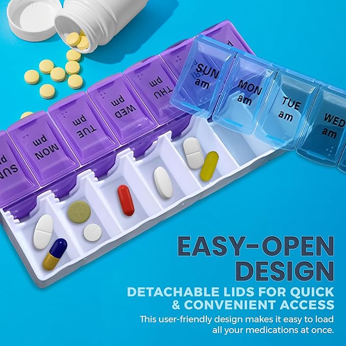 MEDca Pill Organizers - Small Pill Organizer with Weekly and Daily 2-Times-A-Day Compartments for AM/PM - BPA-Free, Portable and Travel Friendly Pill Boxes Case