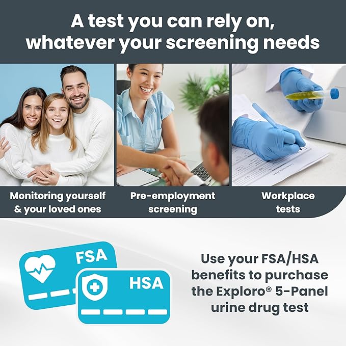 Exploro 5 Panel Drug Test Kit – At Home Urine Drug Test for THC, Cocaine, Opiates, Amphetamines & Benzodiazepines – Rapid & Accurate & Easy At Home Drug Testing Strips (Pack of 5)