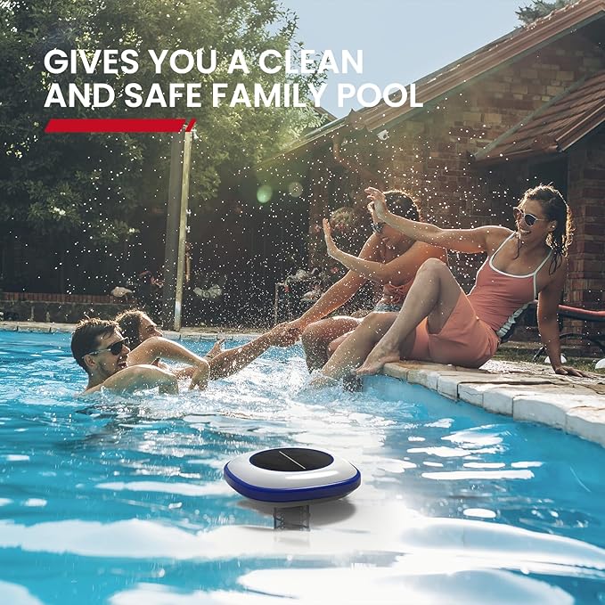 ENHULK Solar Pool Ionizer, Upgraded Floating Cleaner - Cleans Pools Up to 45,000 Gallons, Ideal for Above Ground, In-Ground Pools, Spas, and Hot Tubs(Blue)
