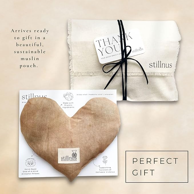 Handcrafted Weighted Heart Eye Pillow - Bamboo Cotton with Organic Lavender & Flaxseed - Hot & Cold Relaxation, Ready-to-Gift Self-Care & Meditation Accessory