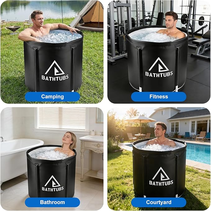 STARBRILLIANT Portable Foldable Bathtub, Collapsible Adult Travel Bath Tub for Camping, Home & Spa, Space-Saving Storage, Durable PVC Material (Black, 27inch)