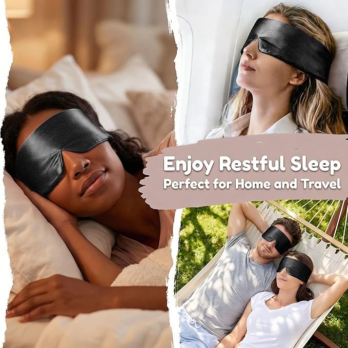 Silk Sleep Mask for Side Sleepers, Eye Mask for Sleeping Women Men, Face-Hugging Padded Eye Cover, 100% 22 Momme Pure Mulberry Silk, Soft Light Blocking Mask for Travel, Naps & Shift Workers (Black)