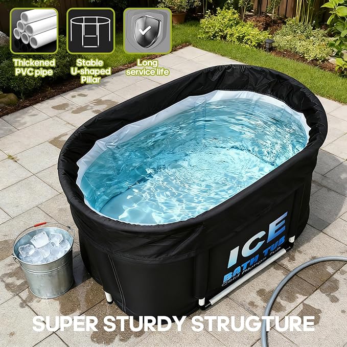 Oval Ice Bath Tub for Athletes with Cover, 130 Gal Capacity Portable Cold Plunge Tub for Recovery and Cold Water Therapy, Ice Baths for Home, Gym, Indoor, Outdoor Use