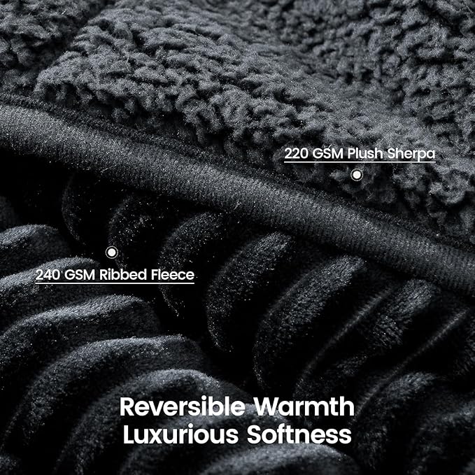 Sherpa Fleece Adult Weighted Blanket with Ribbed Stripes, 15 Pounds Dual Sided Soft Plush Blanket for Couch Bed Sofa, Heavy Thick Blankets with Glass Beads Great for Sleep, Dark Grey, 48" x 72"