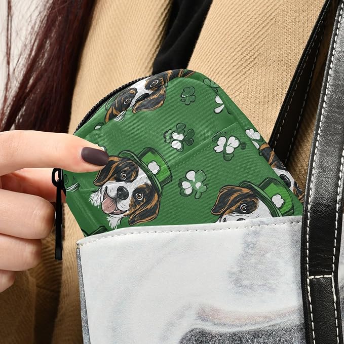 Fustylead Hand Draw St. Patrick's Beagle Dogs and Clover Travel Pill Organizer Bag with Zipper Small Pill Box 7 Day Pill Case for Purse Storage Weekly Vitamin Medicine Supplement