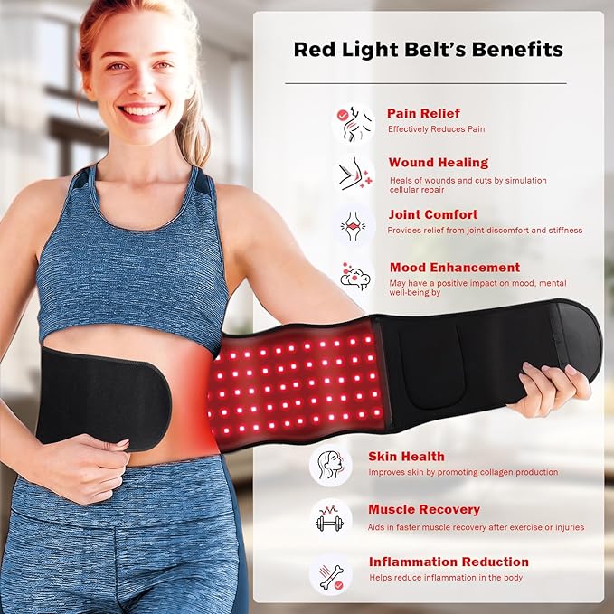 Red Light Therapy Belt - 660nm & 850nm Wavelength, Red Light Therapy Wrap, Near-Infrared Light Belt for Back, 5 Brightness Levels, 5 Vibration Levels, Timer