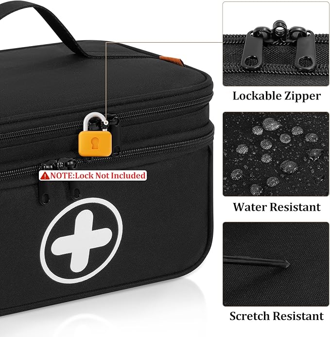 Medicine Organizer Bag, 2 Layer Pill Bottle Organizer Storage Bag Empty, Lockable Medicine Travel Bag with Adjustable Divider, Suitable for Pills, Vitamins, Fish Oil,Medical Supplies