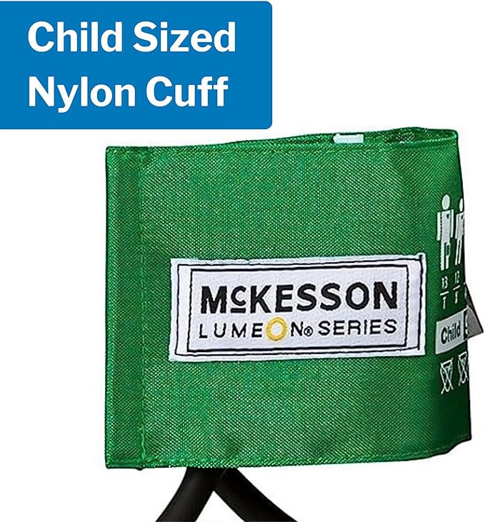 McKesson LUMEON Blood Pressure Cuff and Bulb with Gauge, Pediatric Aneroid Sphygmomanometer, Green, Child, 12 cm to 17 cm, 1 Count